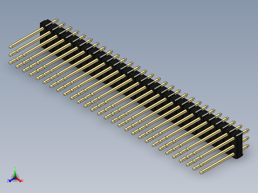 彩色公头100mil（2.54mm）系列-DS1021_black_3x29p_100mil_Type5_rev1.0正等轴测图