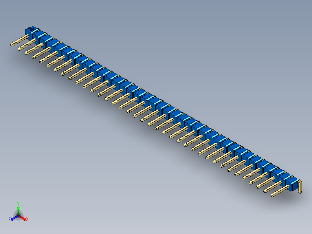 彩色公排针 100mil 2.54mm 系列-DS1022_blue_1x37p_100mil_TypeD_rev1.0正等轴测图