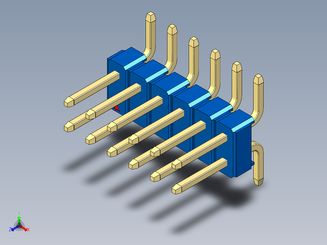 彩色公排针 100mil 2.54mm 系列-DS1022_blue_12p_100mil_TypeSMT_rev1.0正等轴测图