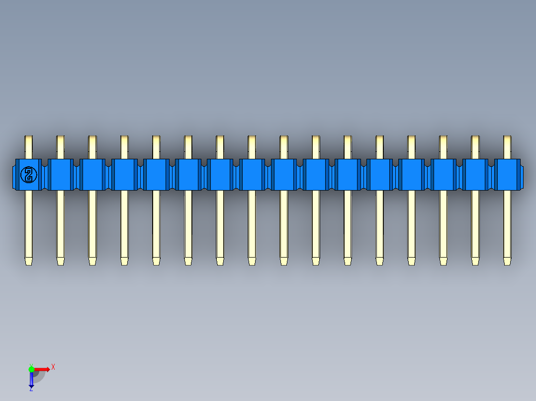 彩色公排针 100mil 2.54mm 系列-DS1022_blue_1x16p_100mil_TypeD_rev1.0俯视图