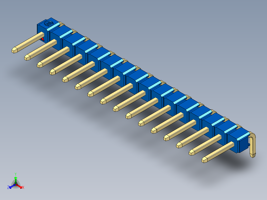 彩色公排针 100mil 2.54mm 系列-DS1022_blue_1x16p_100mil_TypeD_rev1.0正等轴测图