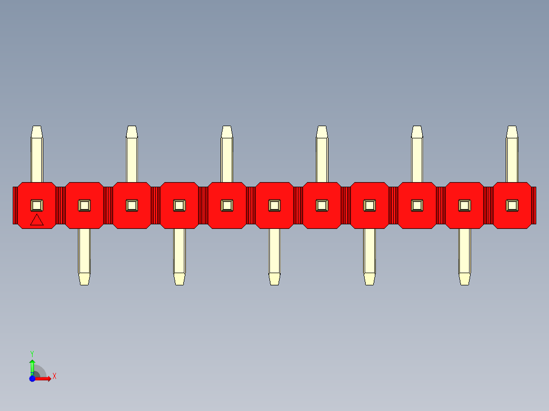 彩色公排针 100mil 2.54mm 系列-DS1022_red_11p_100mil_Type_SMT_R1_rev1.0前视图