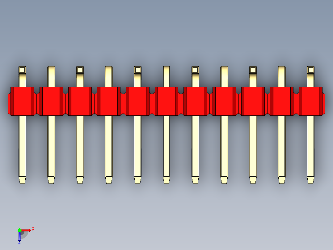 彩色公排针 100mil 2.54mm 系列-DS1022_red_11p_100mil_Type_SMT_R1_rev1.0俯视图