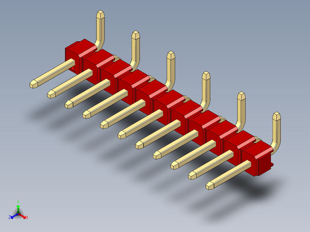 彩色公排针 100mil 2.54mm 系列-DS1022_red_11p_100mil_Type_SMT_R1_rev1.0正等轴测图
