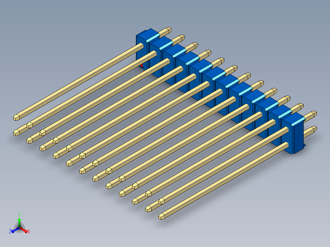 彩色公头100mil（2.54mm）系列-DS1021_blue_2x12p_100mil_Type43_rev1.0正等轴测图