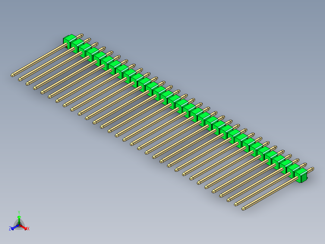 彩色公头100mil（2.54mm）系列-DS1021_green_1x32p_100mil_Type19_rev1.0正等轴测图
