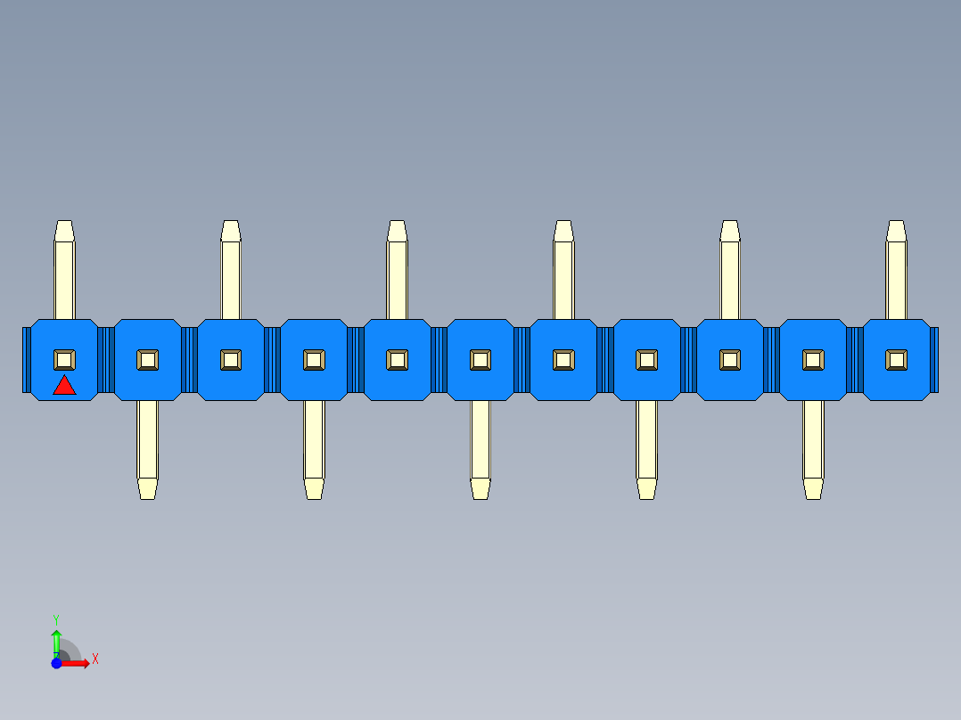 彩色公排针 100mil 2.54mm 系列-DS1022_blue_11p_100mil_Type_SMT_R1_rev1.0前视图