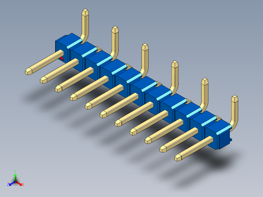 彩色公排针 100mil 2.54mm 系列-DS1022_blue_11p_100mil_Type_SMT_R1_rev1.0正等轴测图