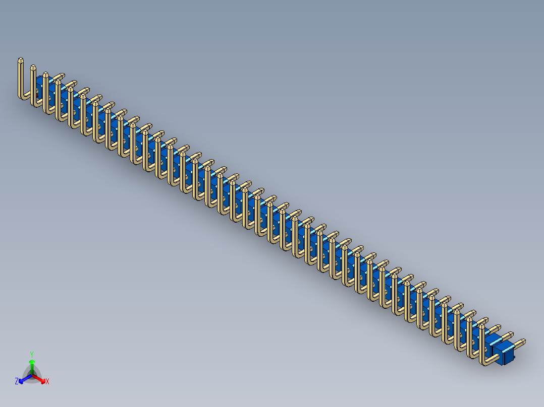 彩色公排针 100mil 2.54mm 系列-DS1022_blue_38p_100mil_TypeU_rev1.0正等轴测图