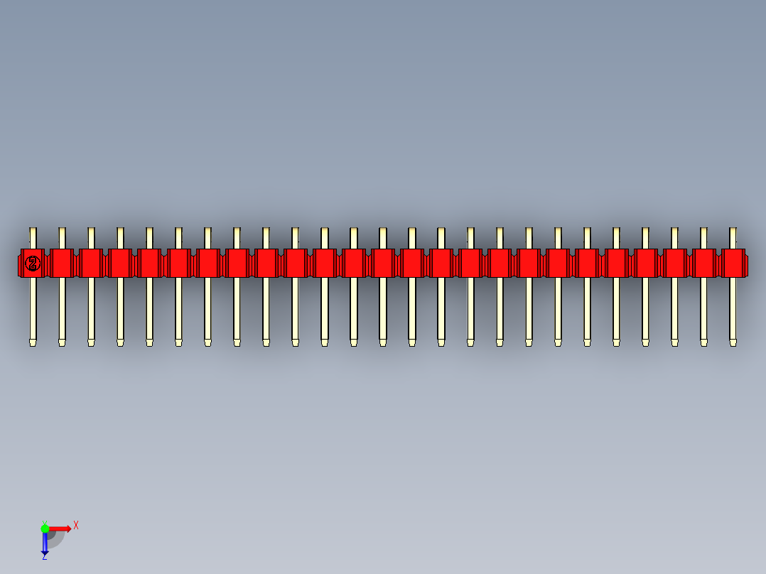 彩色公排针 100mil 2.54mm 系列-DS1022_red_1x25p_100mil_TypeD_rev1.0俯视图