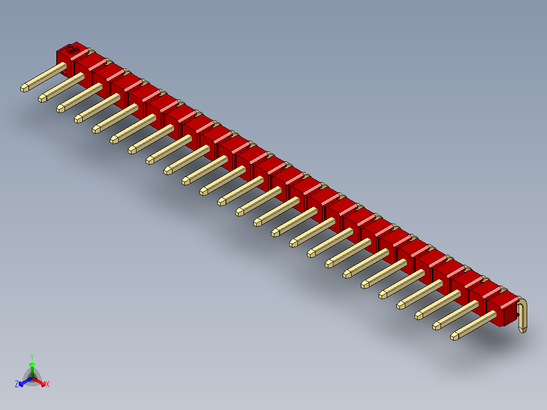彩色公排针 100mil 2.54mm 系列-DS1022_red_1x25p_100mil_TypeD_rev1.0正等轴测图
