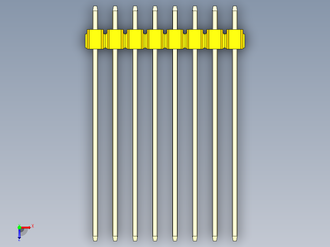 彩色公头100mil（2.54mm）系列-DS1021_yellow_1x08p_100mil_Type43_rev1.0俯视图