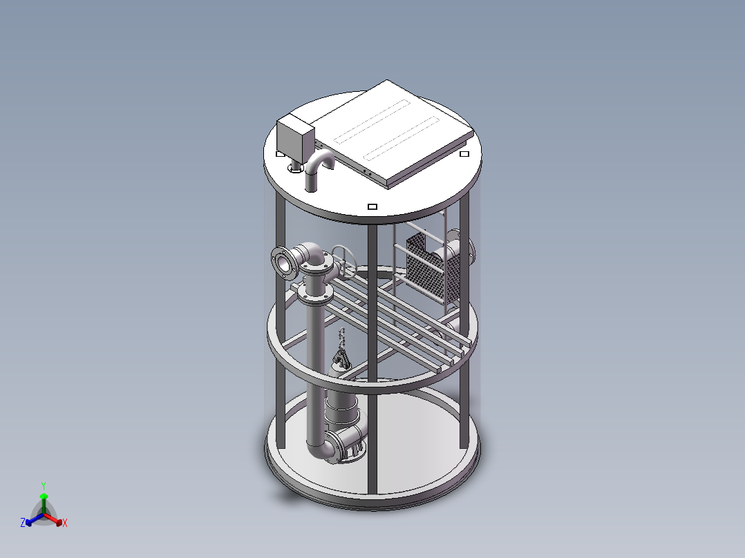 一体化泵站的设计【三维SolidWorks】正等轴测图