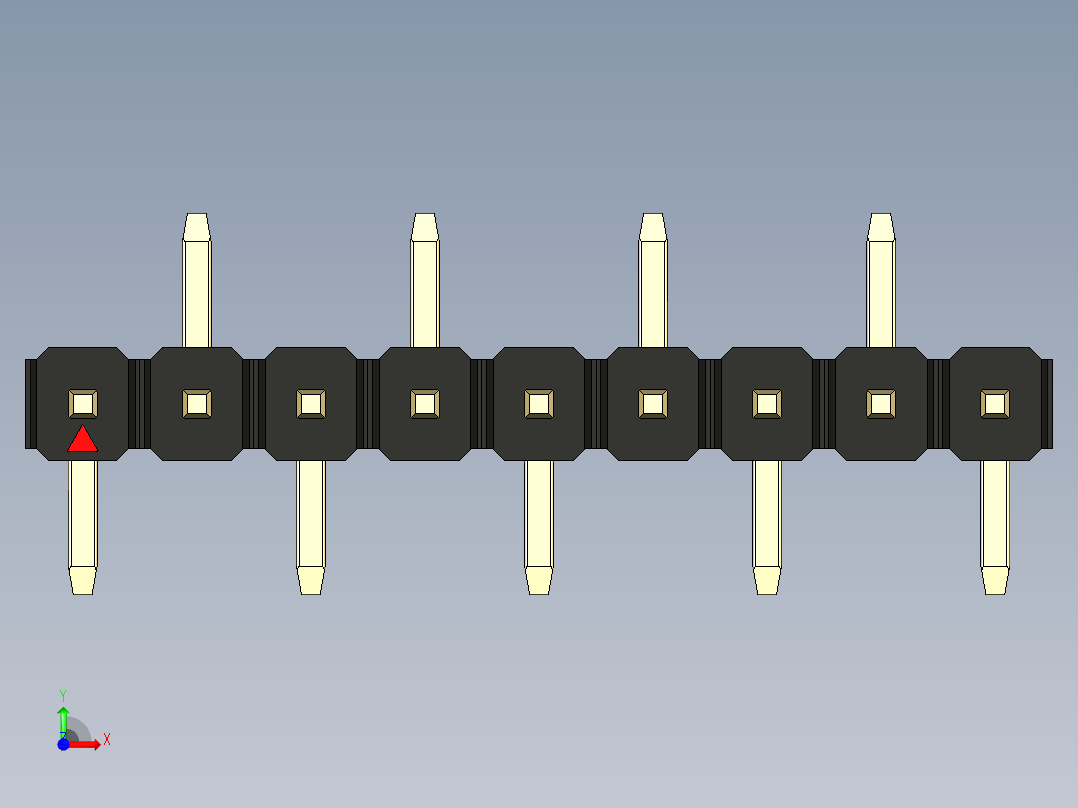 彩色公排针 100mil 2.54mm 系列-DS1022_black_09p_100mil_Type_SMT_R2_rev1.0前视图