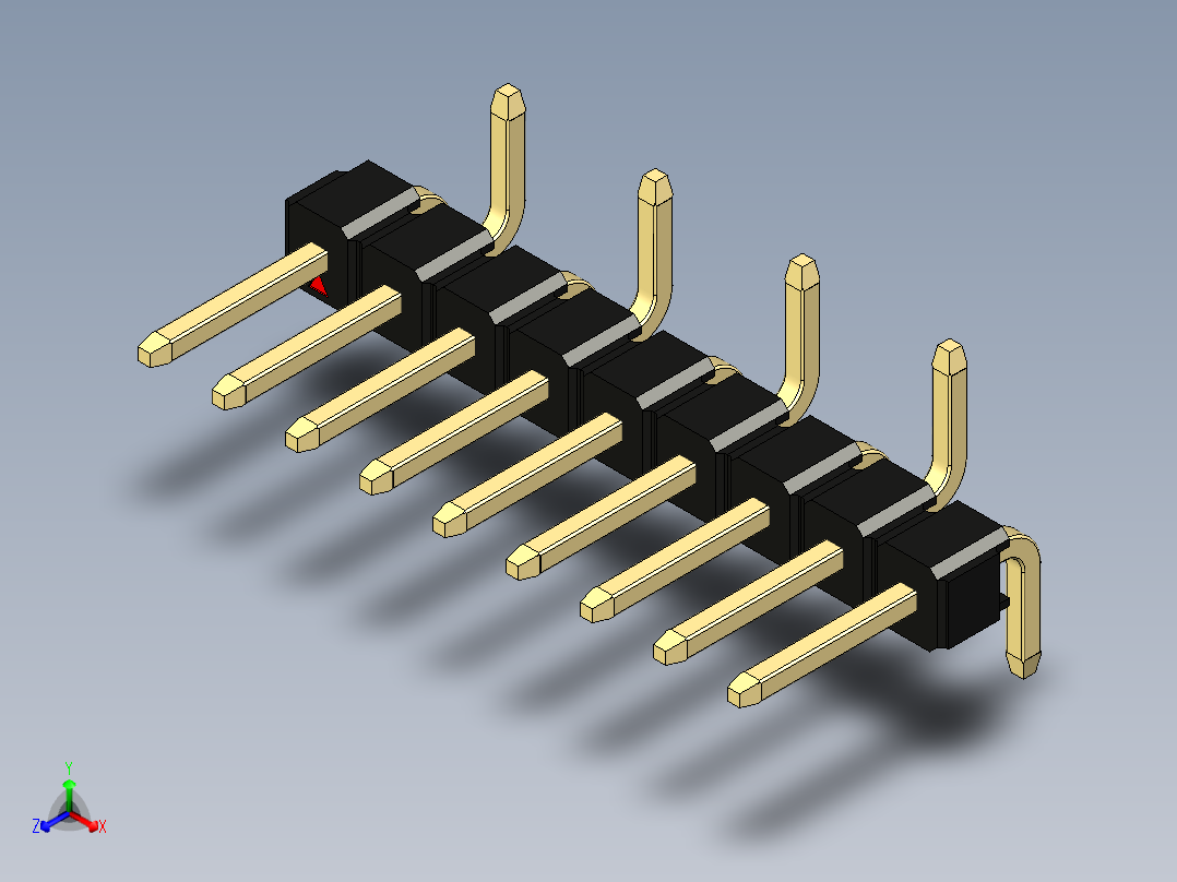彩色公排针 100mil 2.54mm 系列-DS1022_black_09p_100mil_Type_SMT_R2_rev1.0正等轴测图