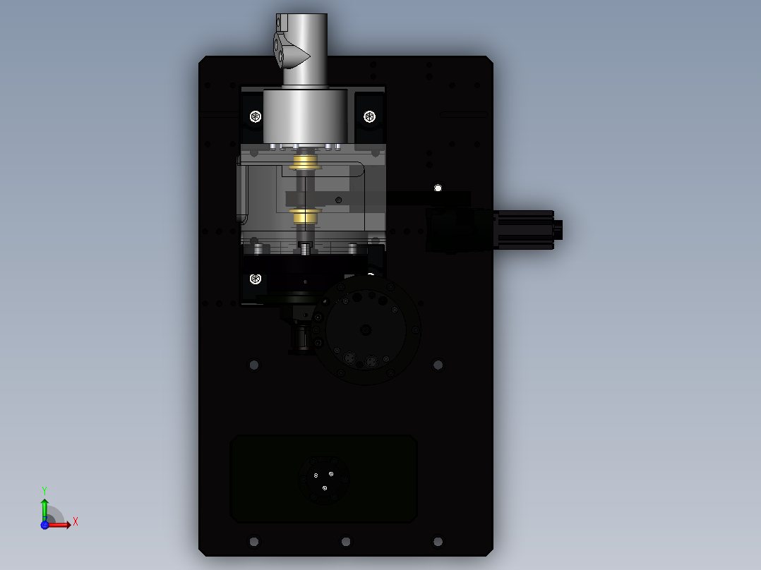 齿轮径向轴向加工带钻孔机床(sw21可编辑+cad)前视图