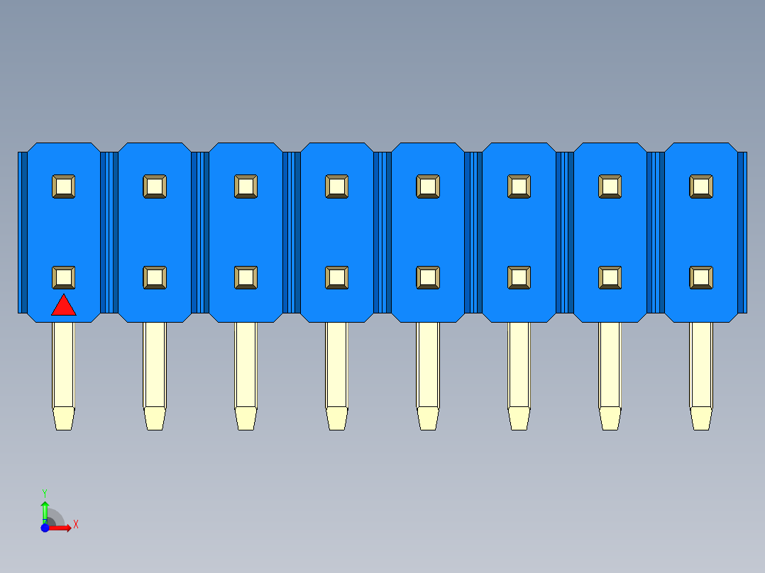彩色公排针 100mil 2.54mm 系列-DS1022_blue_2x08p_100mil_TypeD_rev1.0前视图