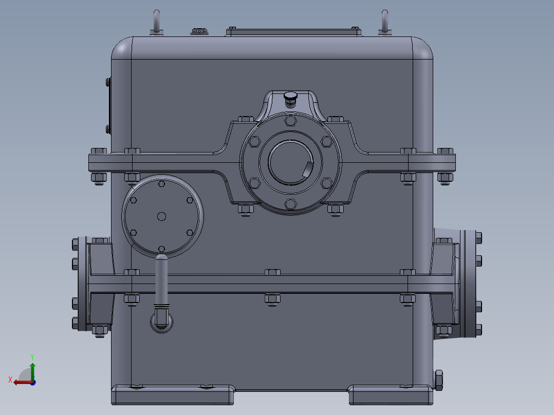两级蜗轮蜗杆齿轮箱三维建模图纸 STEP格式 SOLIDWORKS设计后视图