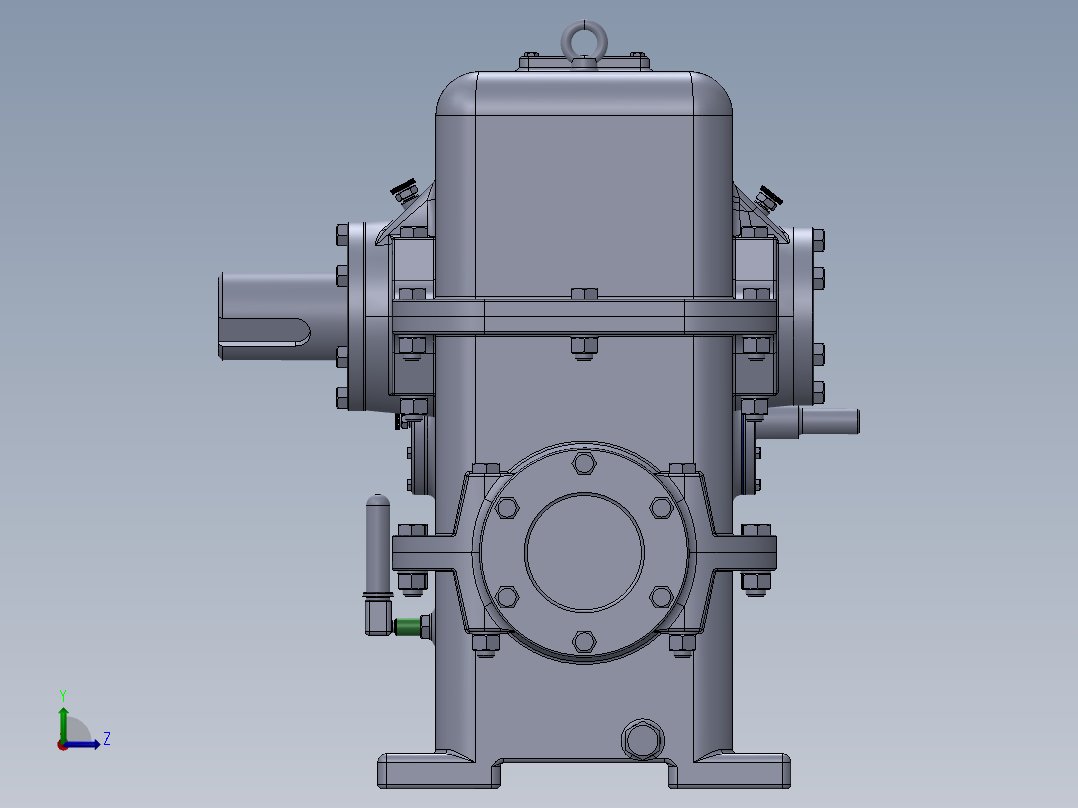 两级蜗轮蜗杆齿轮箱三维建模图纸 STEP格式 SOLIDWORKS设计左视图
