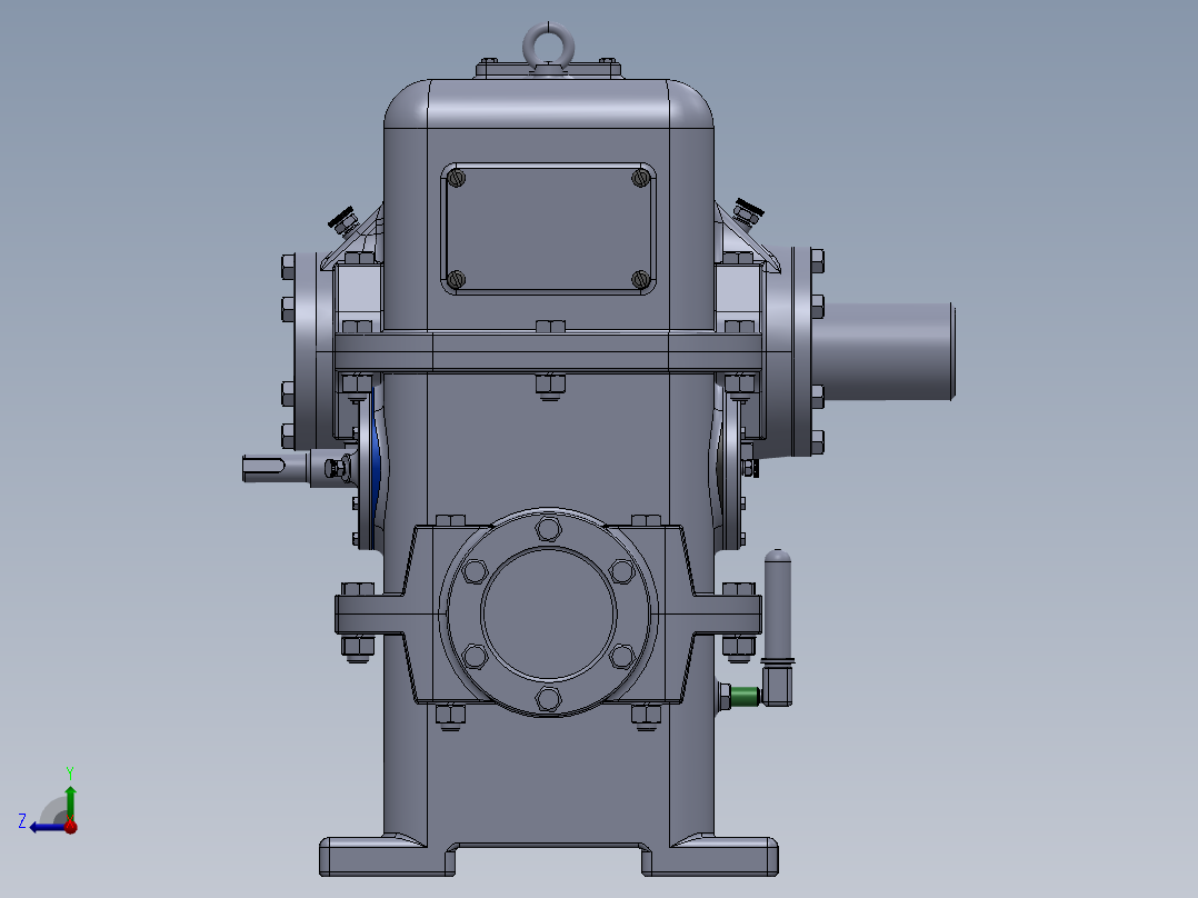 两级蜗轮蜗杆齿轮箱三维建模图纸 STEP格式 SOLIDWORKS设计右视图