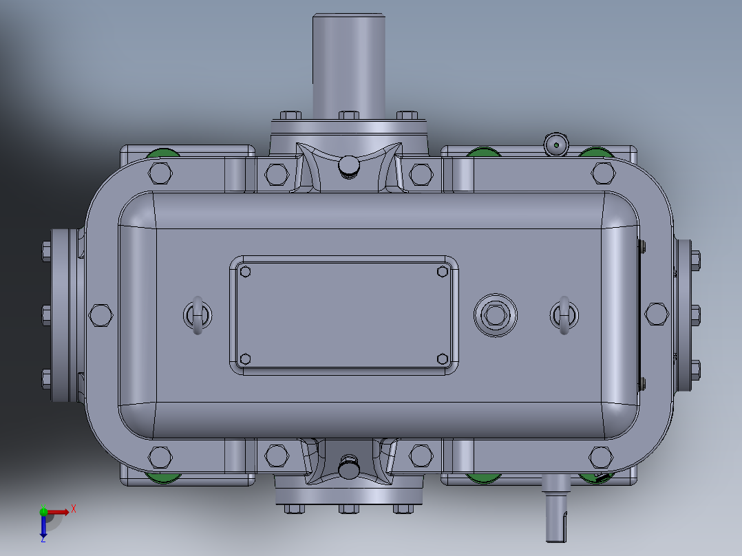 两级蜗轮蜗杆齿轮箱三维建模图纸 STEP格式 SOLIDWORKS设计俯视图