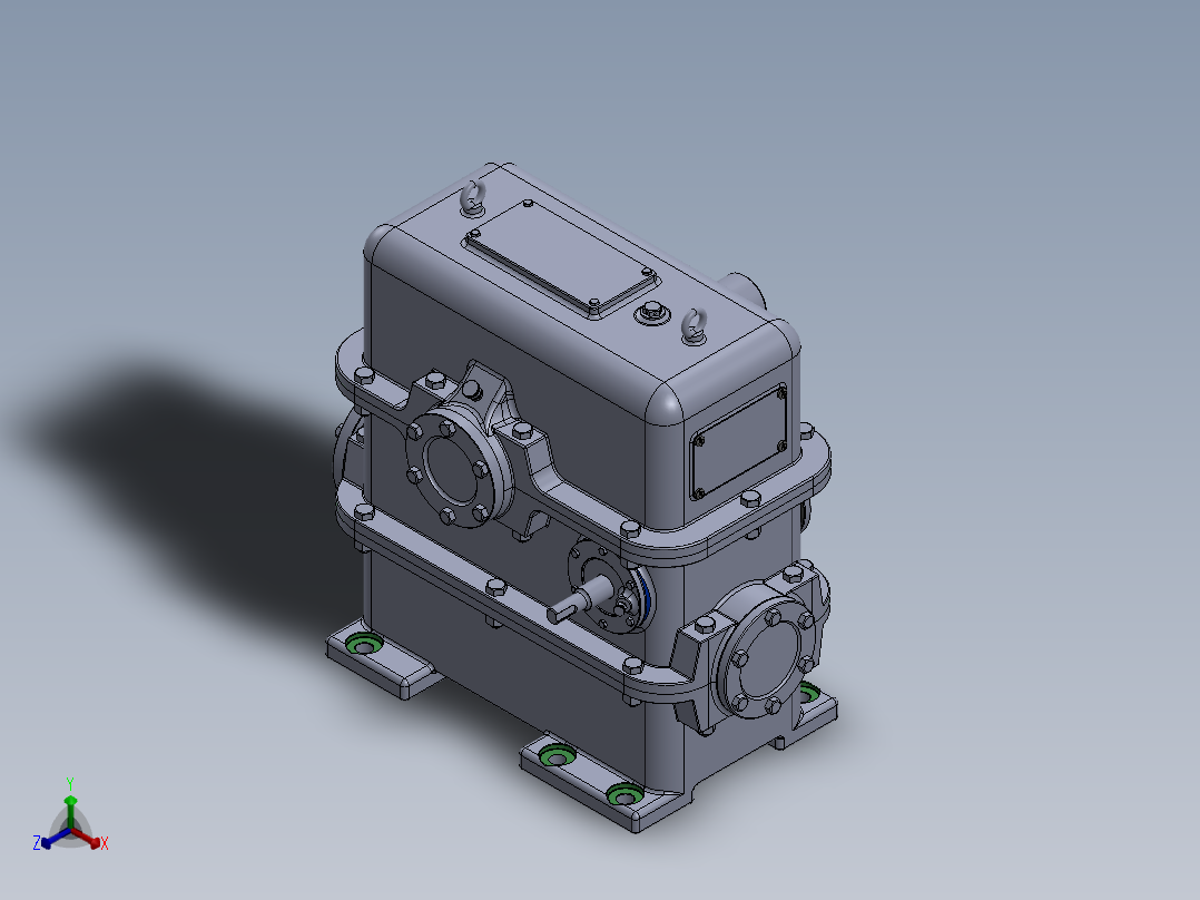 两级蜗轮蜗杆齿轮箱三维建模图纸 STEP格式 SOLIDWORKS设计正等轴测图