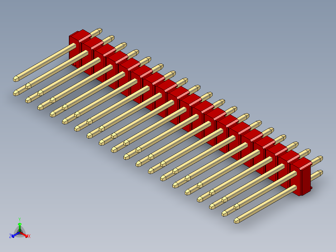 彩色公头100mil（2.54mm）系列-DS1021_red_2x19p_100mil_Type5_rev1.0正等轴测图