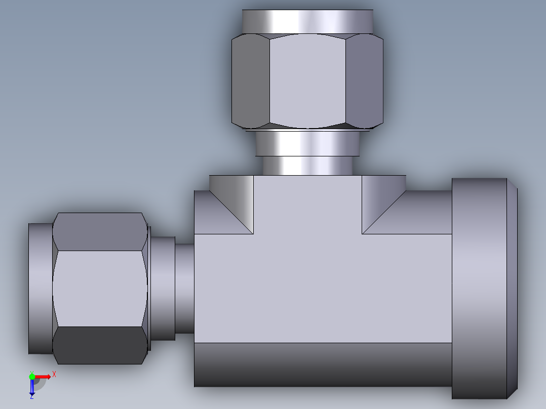 不锈钢Hy-Lok管配件，内螺纹三通，6毫米管外径x 1-4英寸俯视图