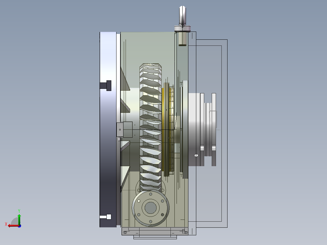 旋转台转台蜗轮蜗杆后视图