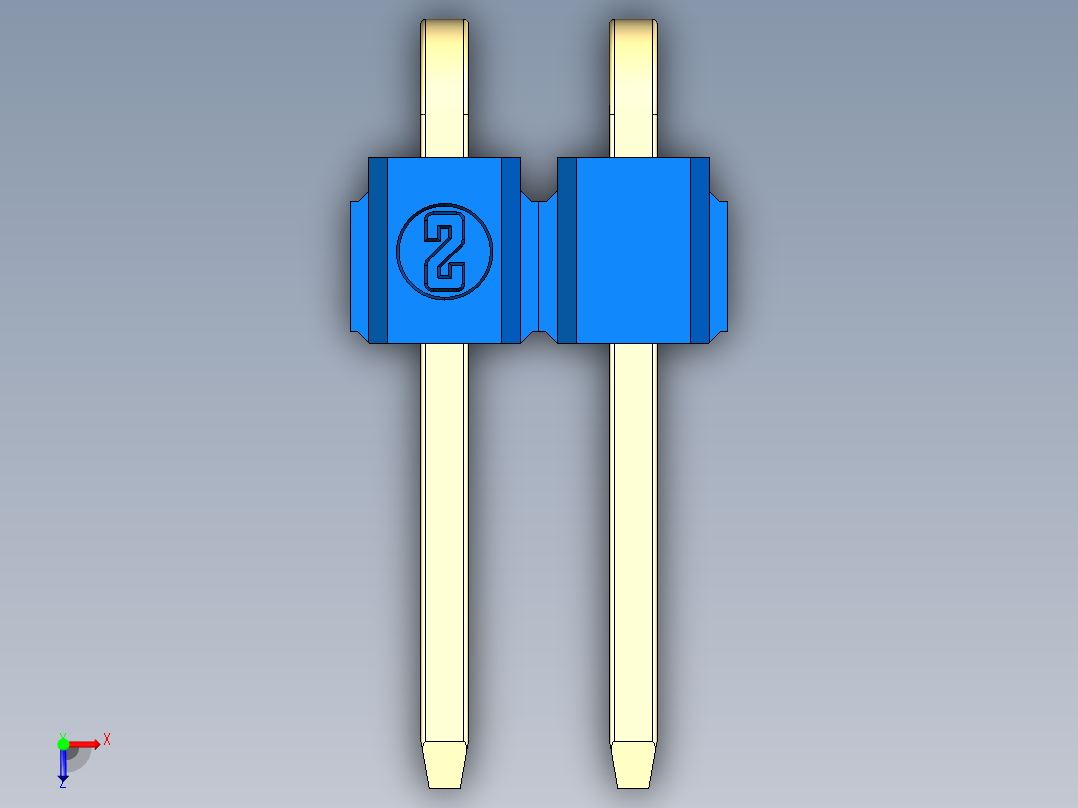 彩色公排针 100mil 2.54mm 系列-DS1022_blue_1x02p_100mil_TypeD_rev1.0俯视图