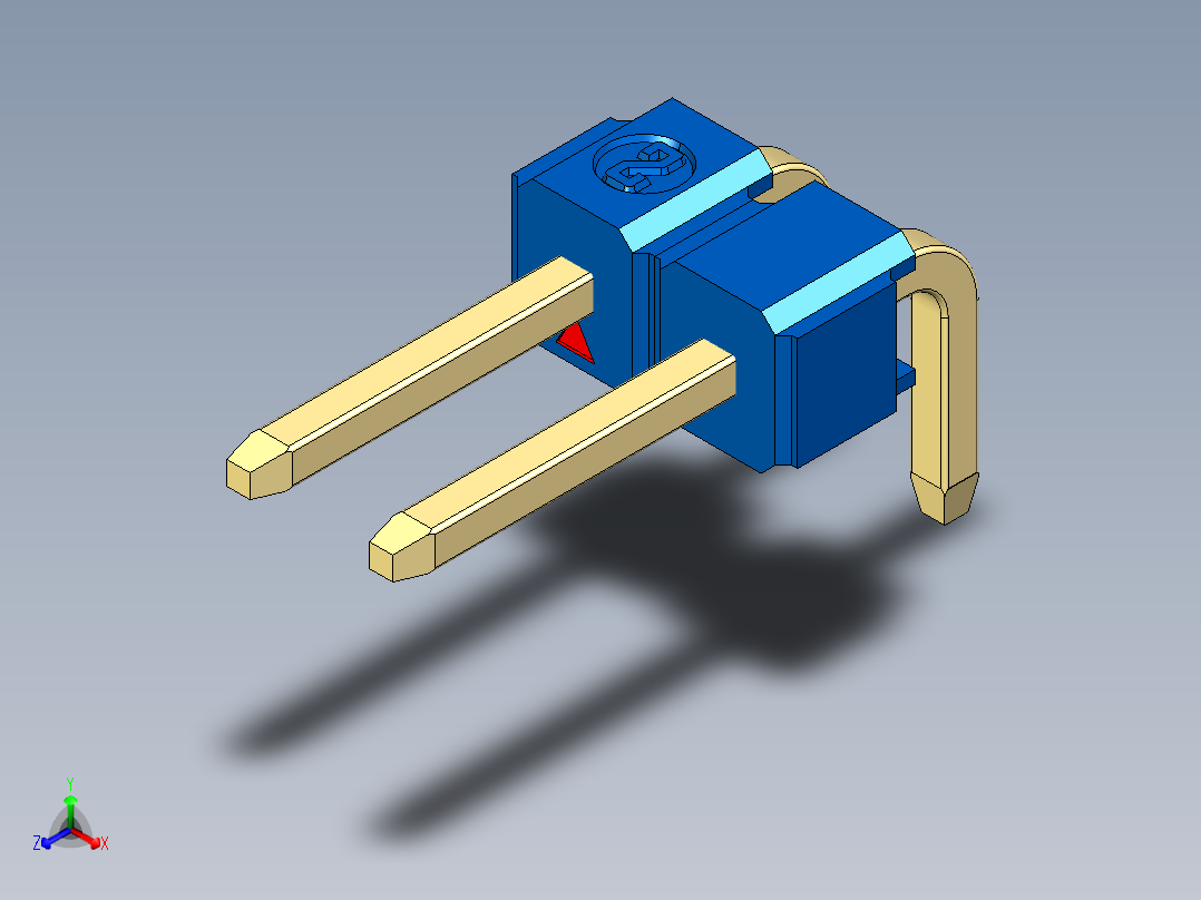 彩色公排针 100mil 2.54mm 系列-DS1022_blue_1x02p_100mil_TypeD_rev1.0正等轴测图