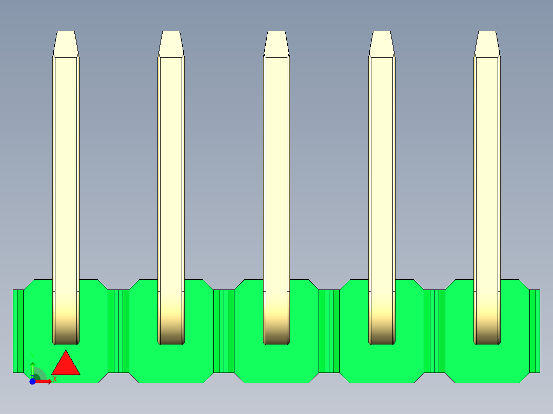 彩色公排针 100mil 2.54mm 系列-DS1022_green_05p_100mil_TypeU_rev1.0前视图