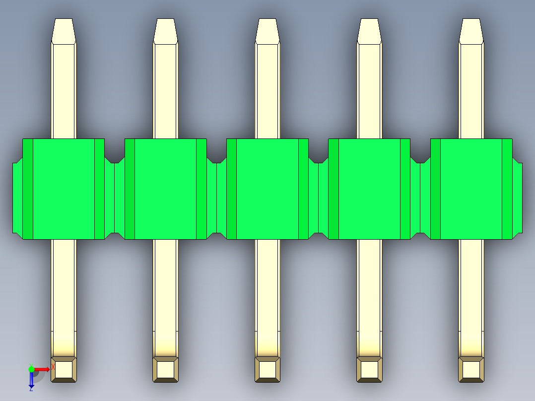 彩色公排针 100mil 2.54mm 系列-DS1022_green_05p_100mil_TypeU_rev1.0俯视图