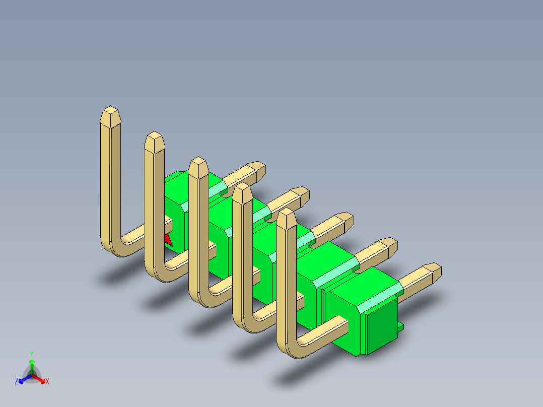 彩色公排针 100mil 2.54mm 系列-DS1022_green_05p_100mil_TypeU_rev1.0正等轴测图