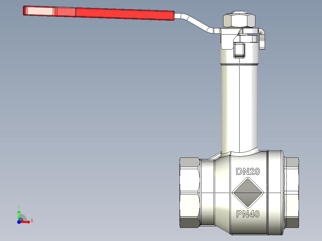 带加长杆的球阀前视图