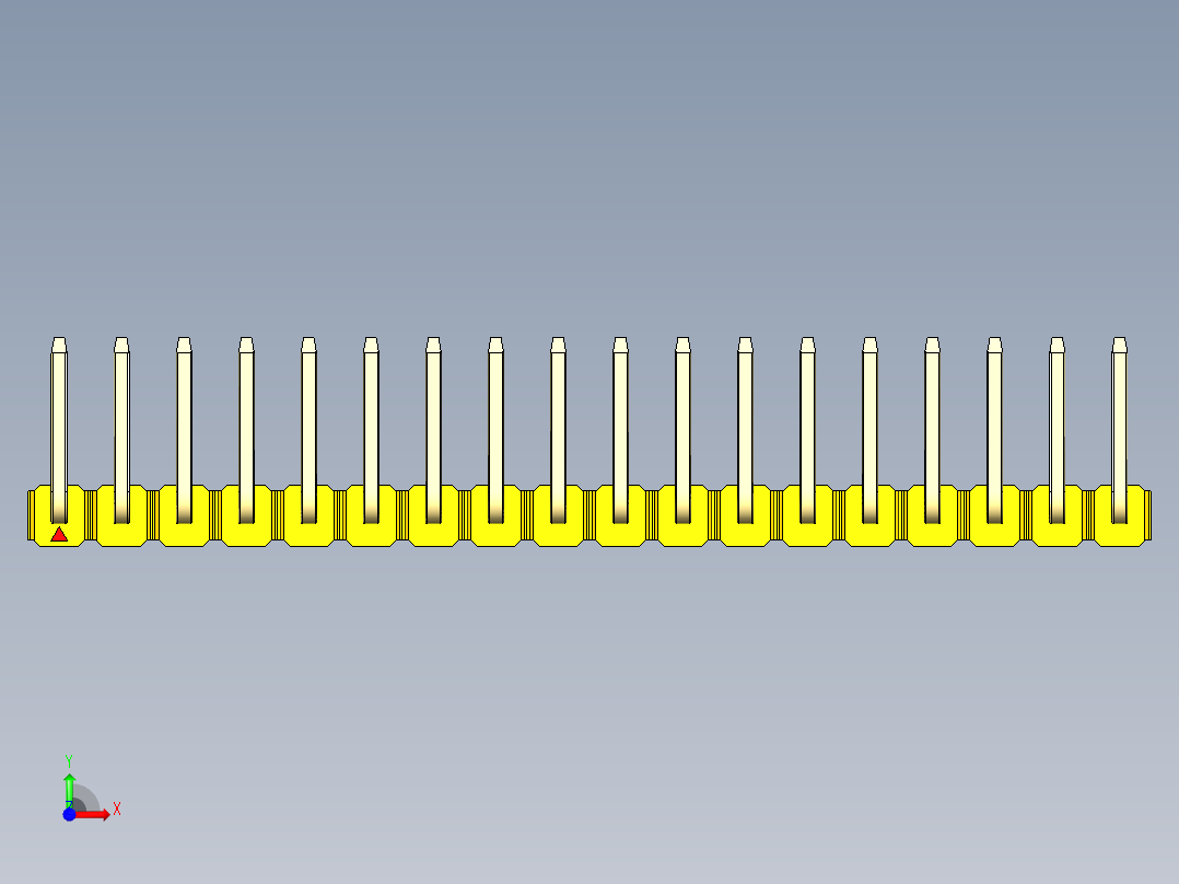 彩色公排针 100mil 2.54mm 系列-DS1022_yellow_18p_100mil_TypeU_rev1.0前视图