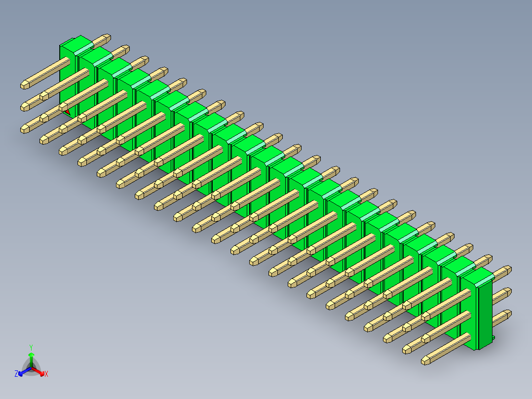 彩色公头100mil（2.54mm）系列-DS1021_green_3x22p_100mil_Type1_rev1.0正等轴测图