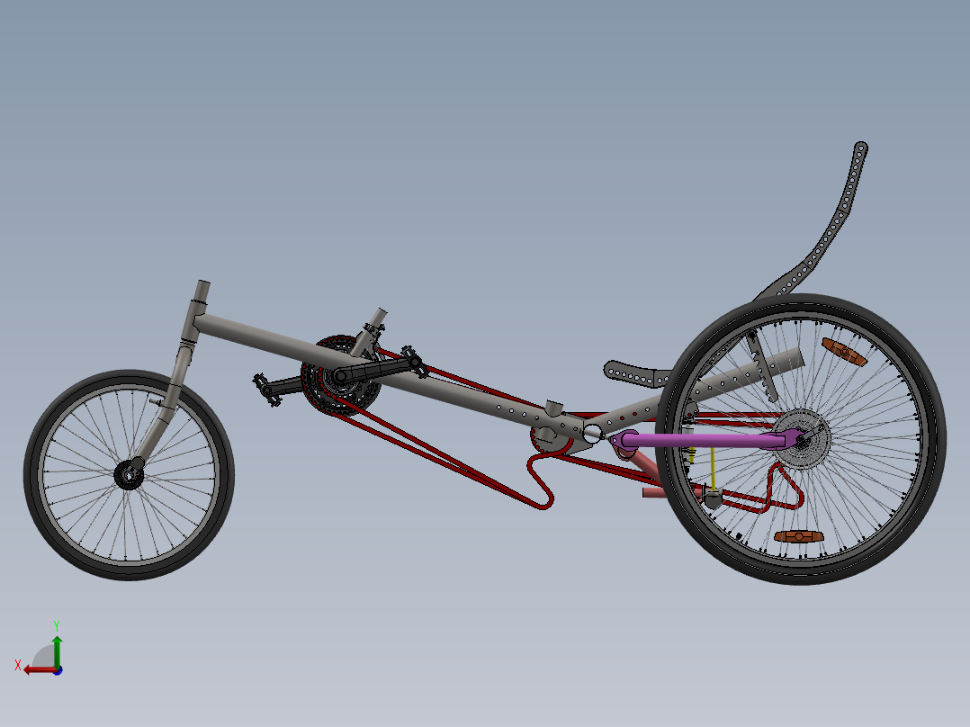 躺式三轮车后视图