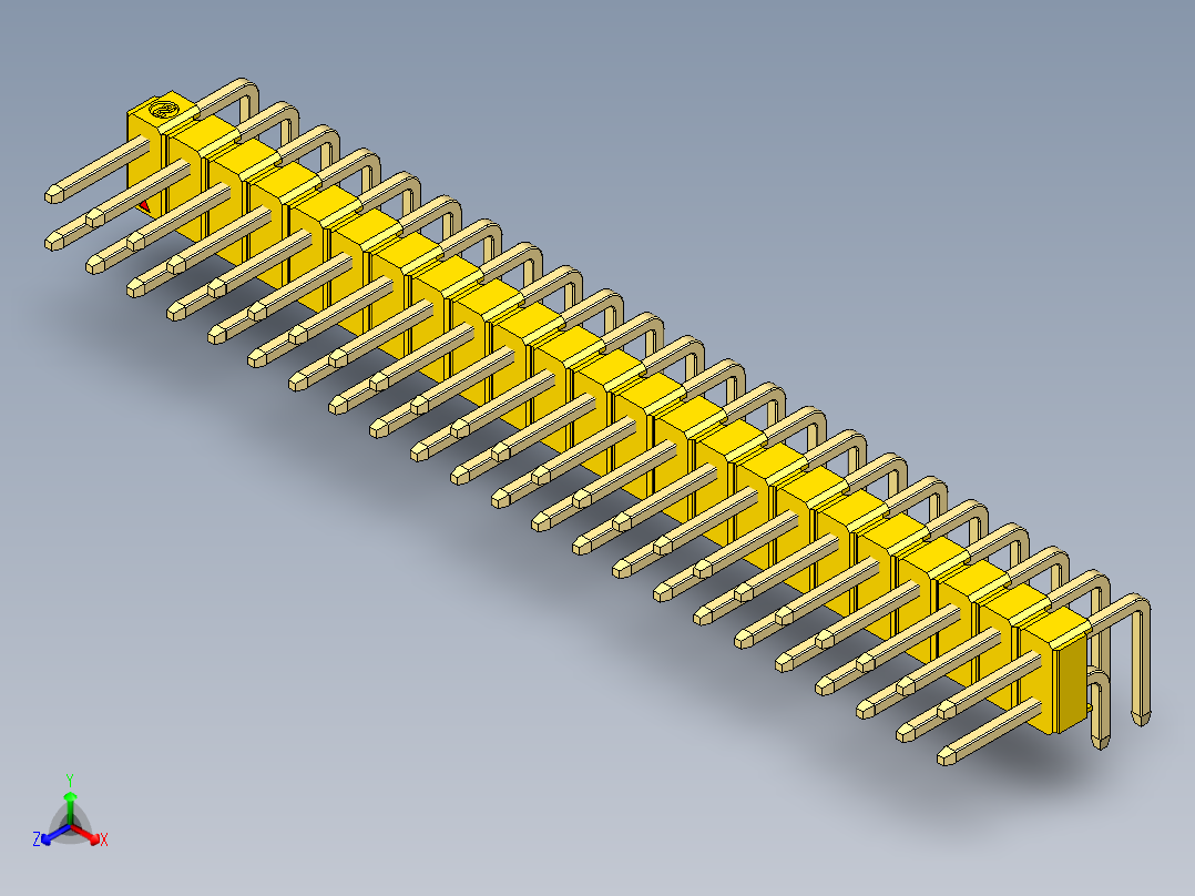彩色公排针 100mil 2.54mm 系列-DS1022_yellow_2x23p_100mil_TypeD_rev1.0正等轴测图