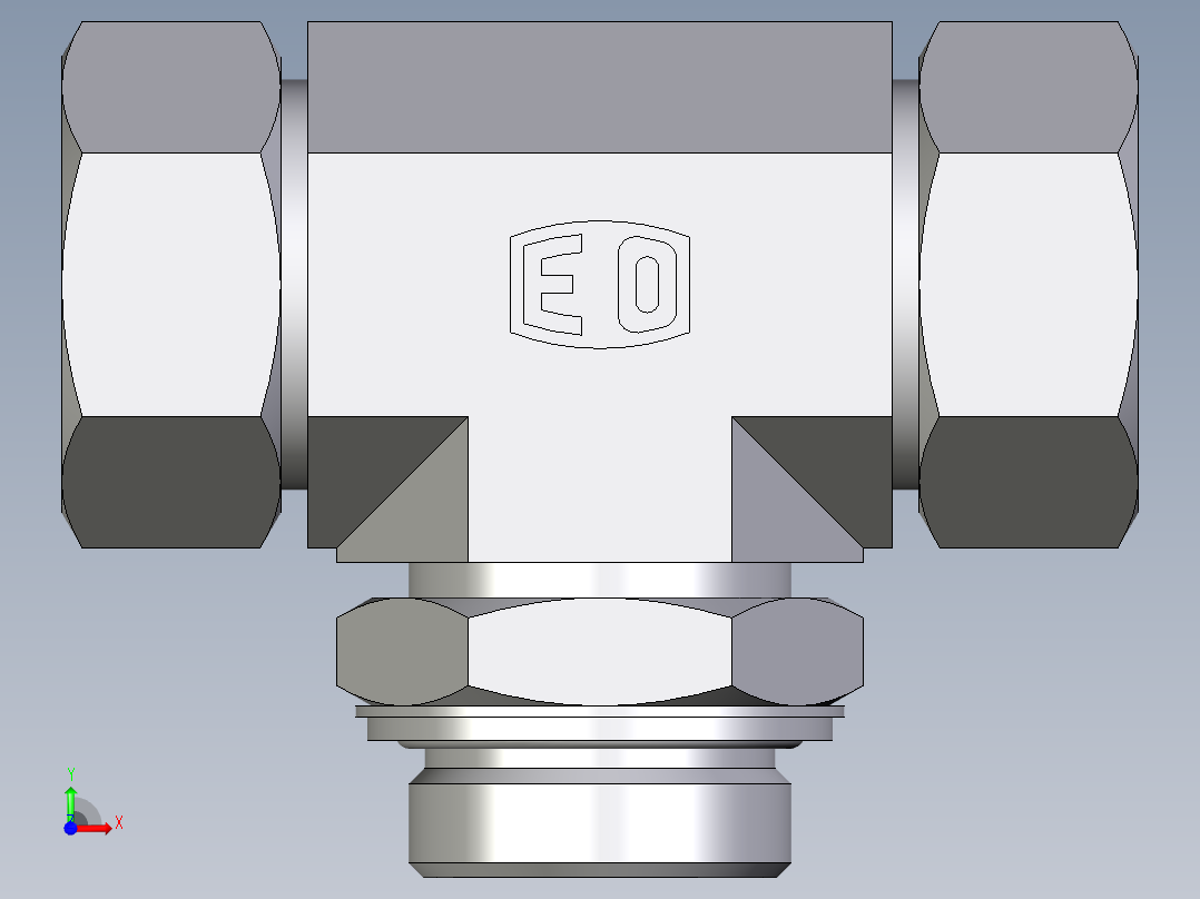 卡套式工业通用硬管接头EO_Adjustable_locknut_branch_tee_TEE35ZLRCF前视图