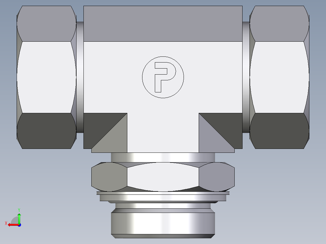 卡套式工业通用硬管接头EO_Adjustable_locknut_branch_tee_TEE35ZLRCF后视图