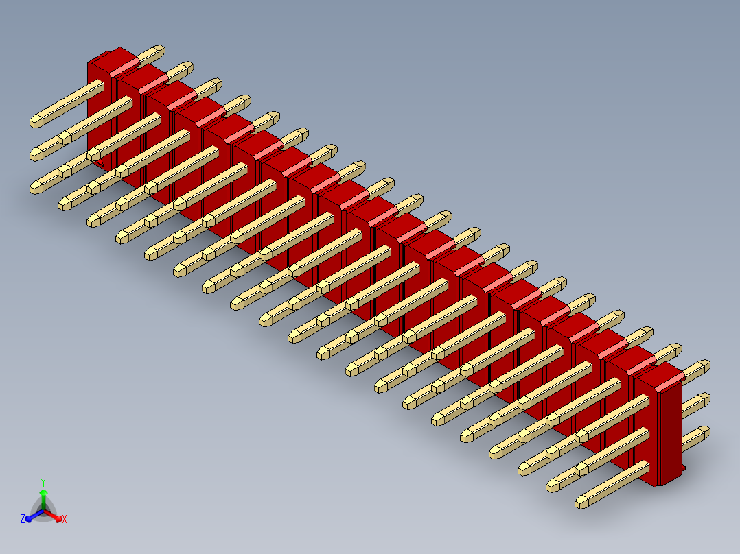 彩色公头100mil（2.54mm）系列-DS1021_red_3x20p_100mil_Type1_rev1.0正等轴测图