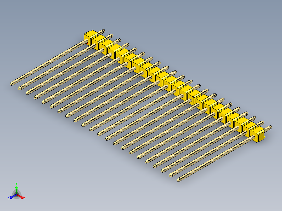 彩色公头100mil（2.54mm）系列-DS1021_yellow_1x22p_100mil_Type43_rev1.0正等轴测图