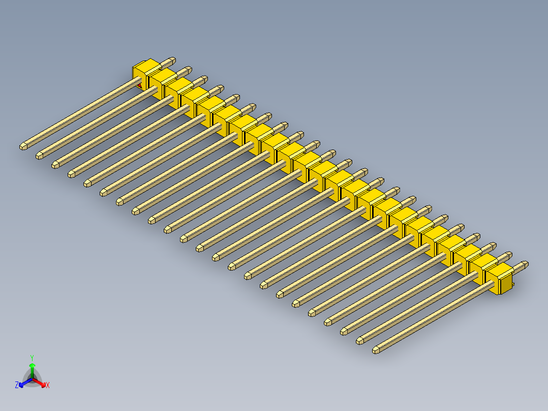 彩色公头100mil（2.54mm）系列-DS1021_yellow_1x23p_100mil_Type19_rev1.0正等轴测图