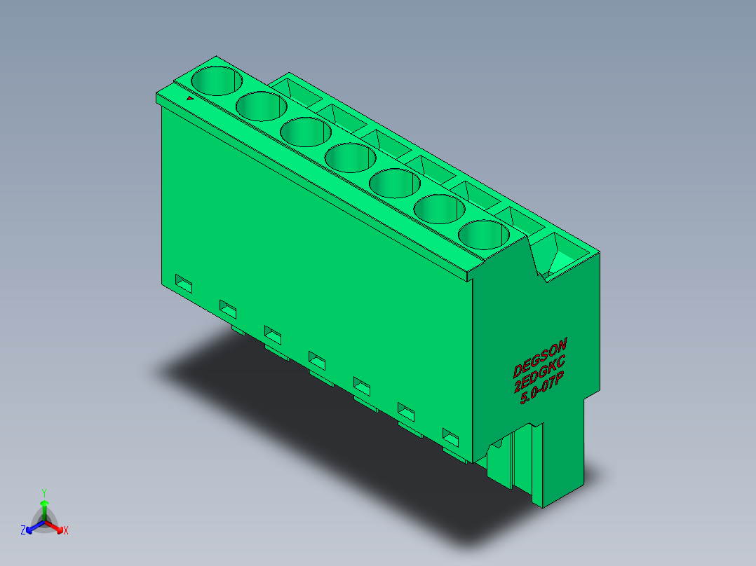 DEGSON 2EDG 系列 5.0mm 可插拔接线端子组-2EDGKC-5.0-07P-14-00AH正等轴测图