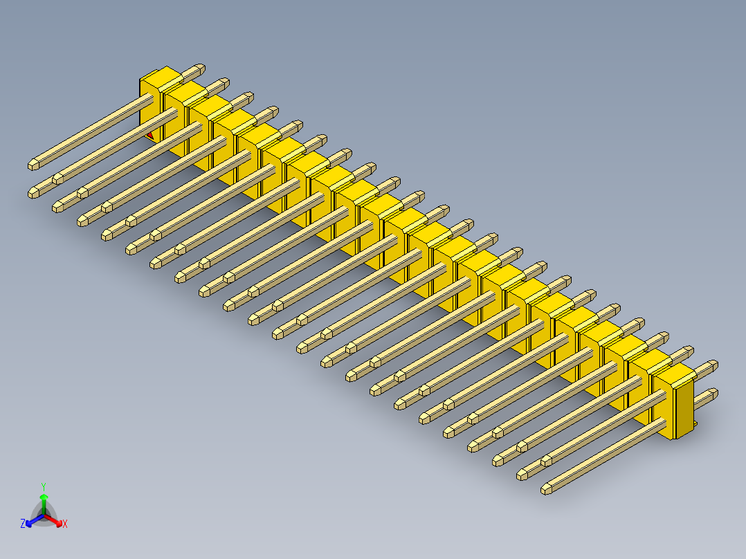 彩色公头100mil（2.54mm）系列-DS1021_yellow_2x22p_100mil_Type5_rev1.0正等轴测图