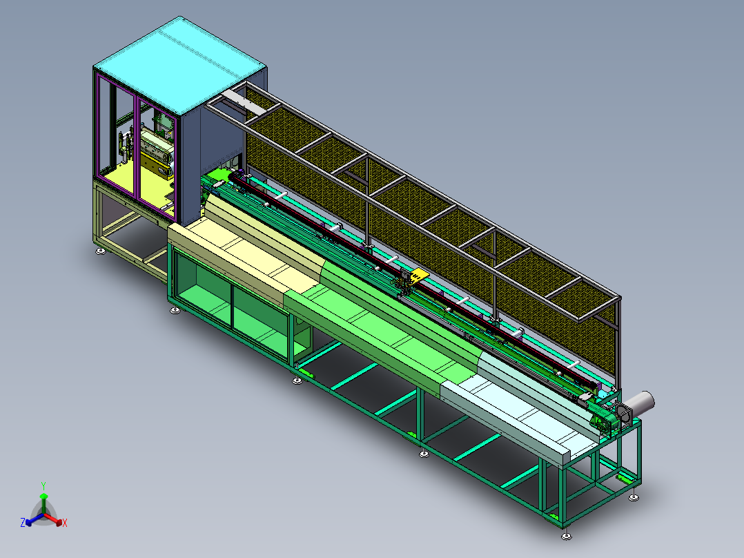 在线锯切冲切一体机(sw18可编辑+工程图+bom）正等轴测图