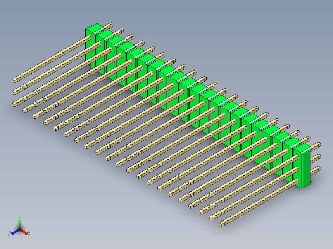 彩色公头100mil（2.54mm）系列-DS1021_green_3x21p_100mil_Type19_rev1.0正等轴测图