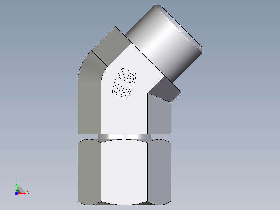 卡套式工业通用硬管接头EO_Swivel_nut_45_deg_elbow_EV10LOMD71前视图