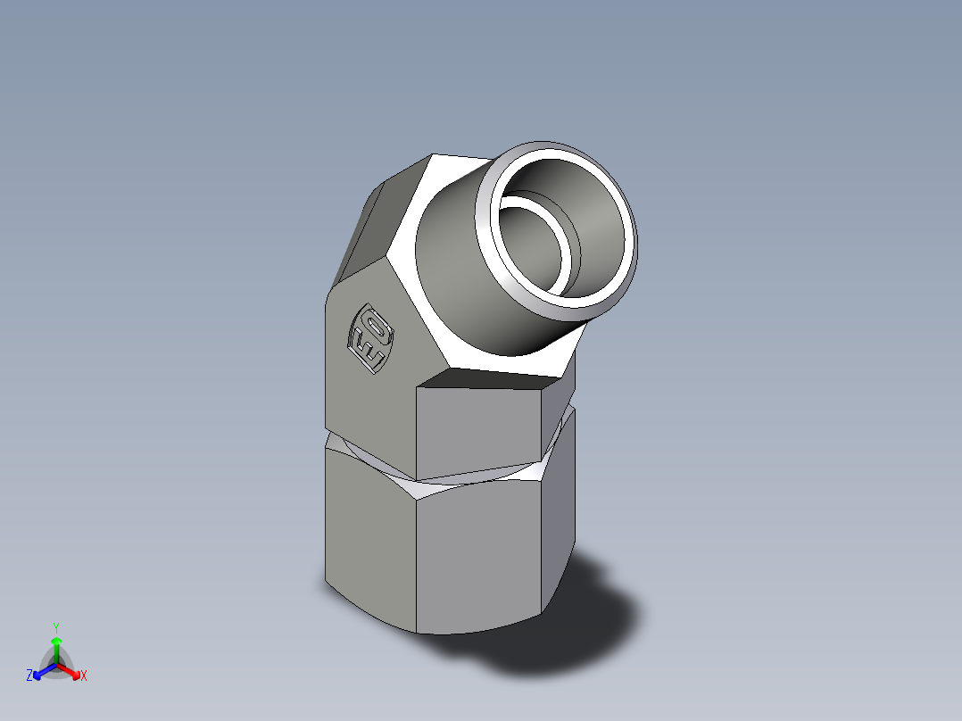 卡套式工业通用硬管接头EO_Swivel_nut_45_deg_elbow_EV10LOMD71正等轴测图